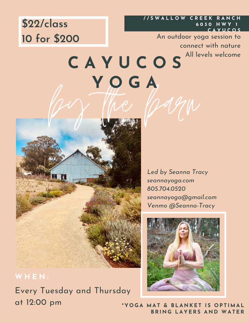 Yoga by the Barn in Cayucos, California - Tuesday & Thursday at Noon